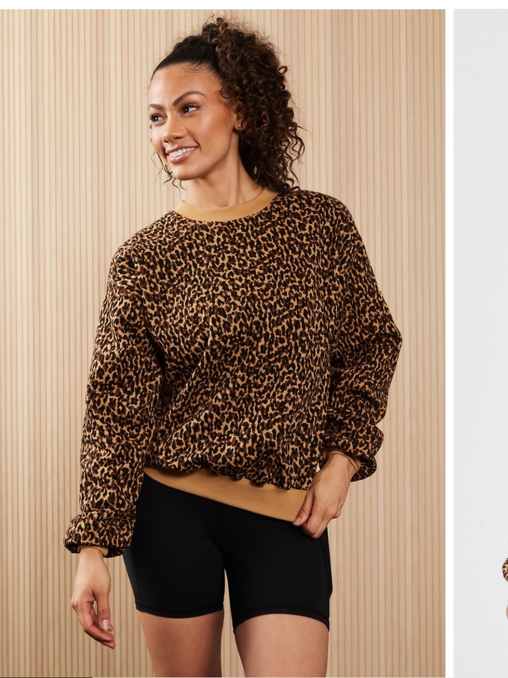 Fabletics Leopard Print Crewneck Sweatshirt in Tan and Black